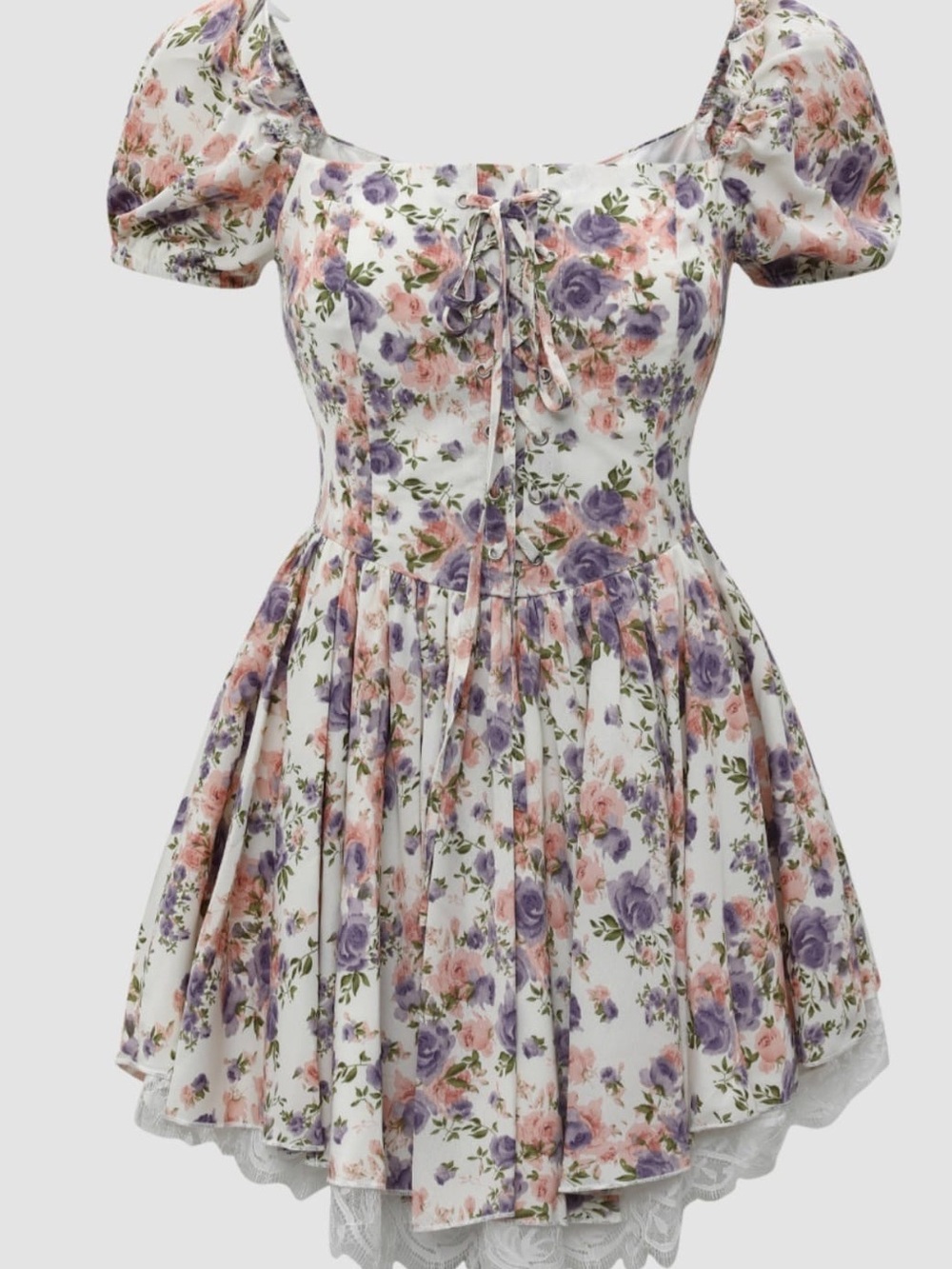 Cider White Mini Dress with Purple & Pink Floral Print